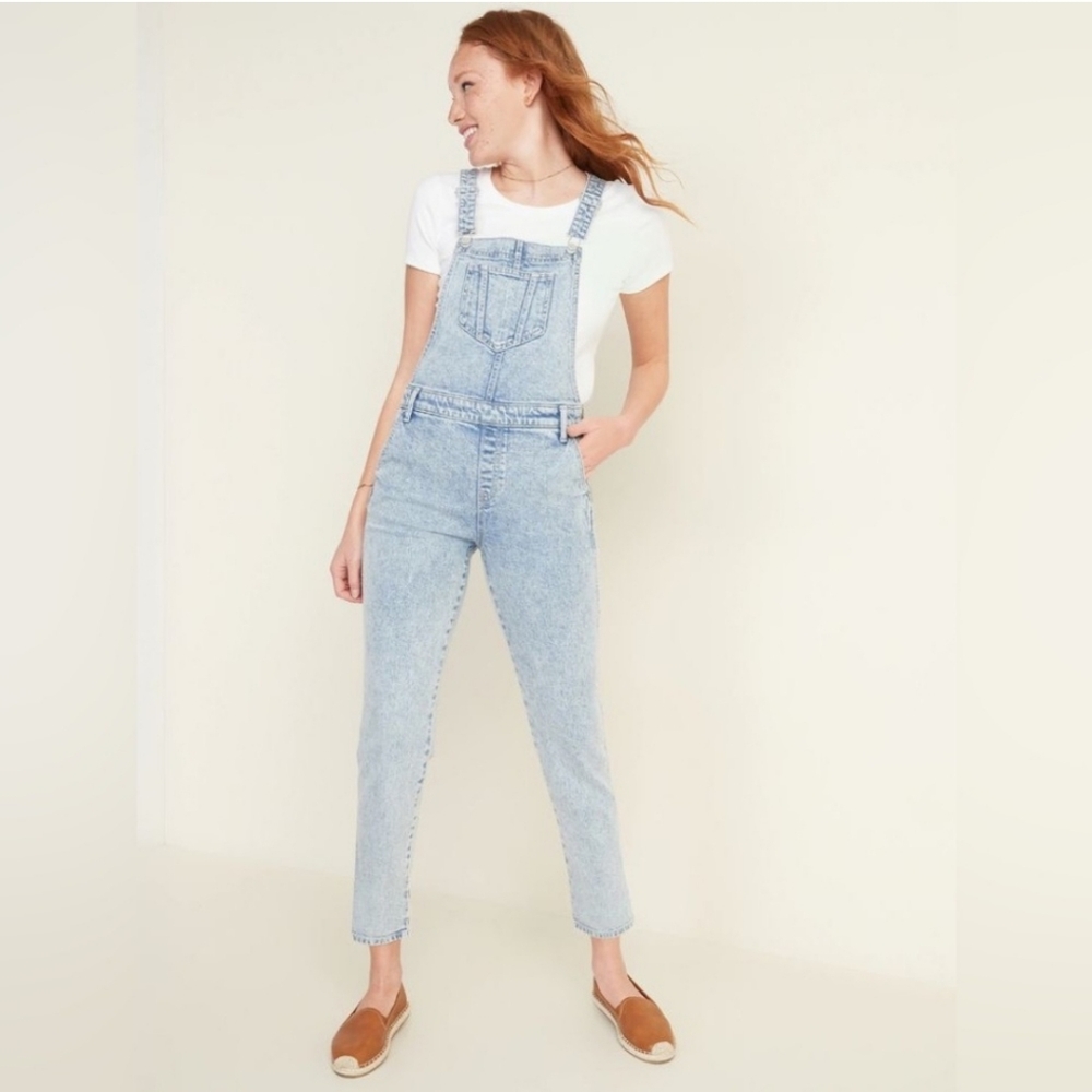 Old Navy Womens 6 Acid Wash Overall Denim Jeans Slim Leg Fit